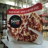 Bellarica pizza 8ft curved tension fabric display with pepperoni pizza and Pizza is Life slogan