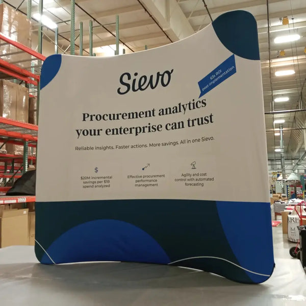Our 8ft Curved Tension Fabric Display Kit is a sleek and modern style backdrop that features aluminum tube system frame