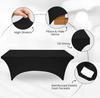 8ft solid black stretch table cover with reinforced elastic foot pockets