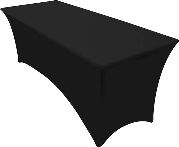 8ft solid black stretch table cover with form-fitting texture