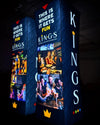 8ft square backlit inflatable tower with dark blue kings branding and crown logos