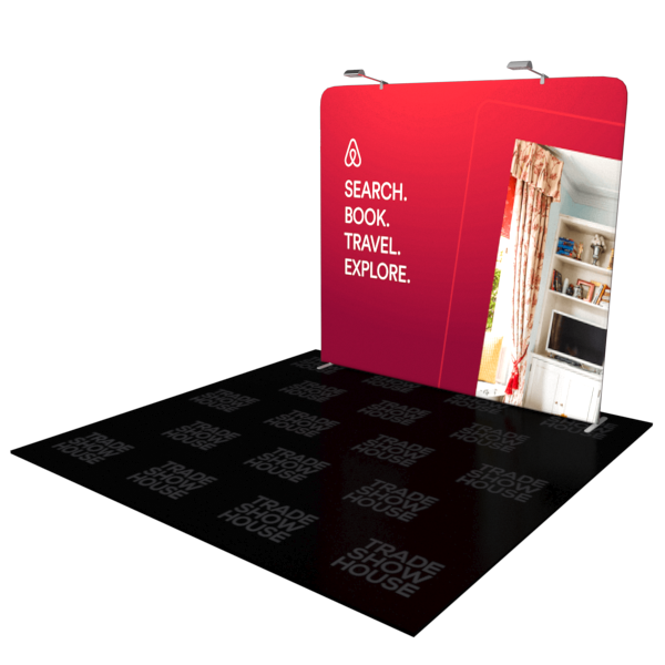 Trade show display with Airbnb advertisement.