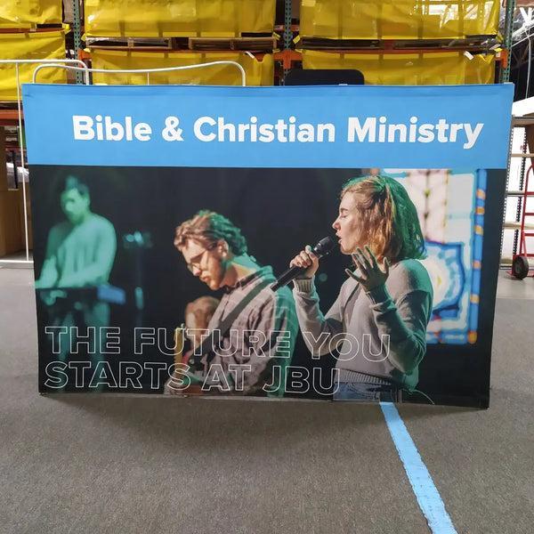 Our 8ft Tabletop Pop Up Fabric Display is a lightweight and easy to setup pop-up with stretch graphics included black