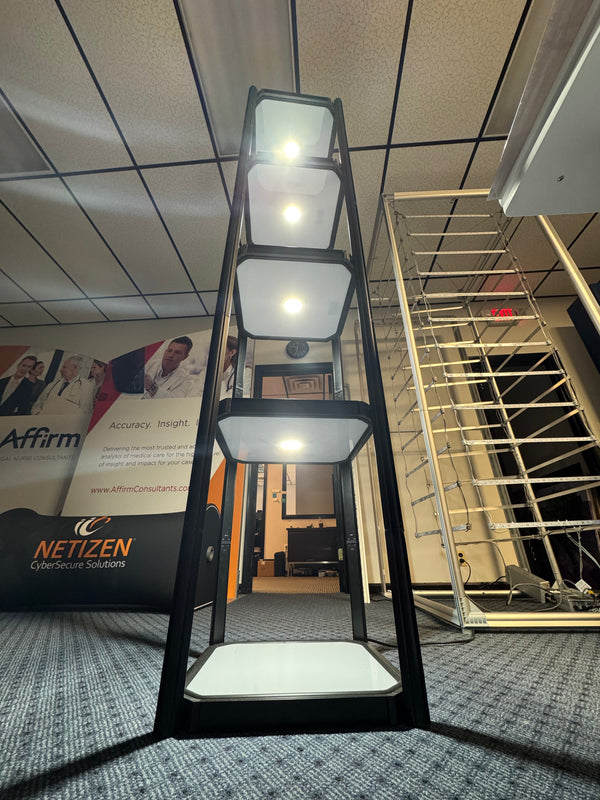 Twist-Lock Portable Showcase Display Cabinet Tower with 4 Shelves & Overhead Lights