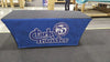 Blue backlit stretch table cover with Clark Transfer logo and 1948 emblem