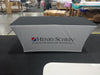 Gray Backlit Stretch Table Cover with Black Trim and Henry Schein Logo