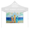 White 10ft pop-up tent backwall with tropical beach surfboard ocean scene