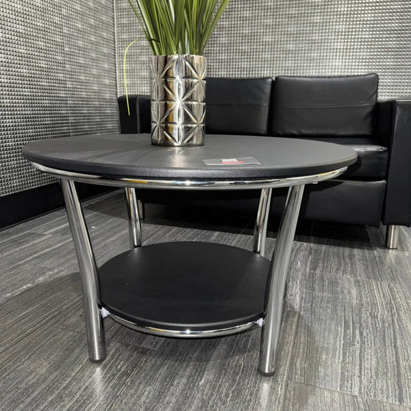 Black Modern Design Round Coffee Table with Polished Steel Frame