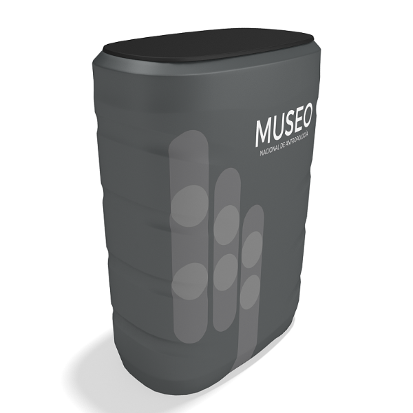 Gray cylindrical C900 Fabric Graphic Wrap with Museo Nacional de Antropología branding