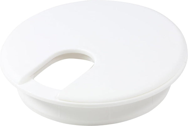 White plastic cable cover with oval cutout for desk grommet