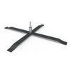 Black metal cross base for outdoor flags with silver bolt and flared brackets