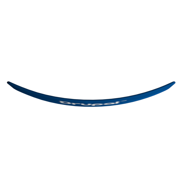 Blue curved Drupal logo on tension fabric display header