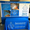 Our premium dye-sublimated, custom printed drape table covers are the perfect complementary tabletop display accessory