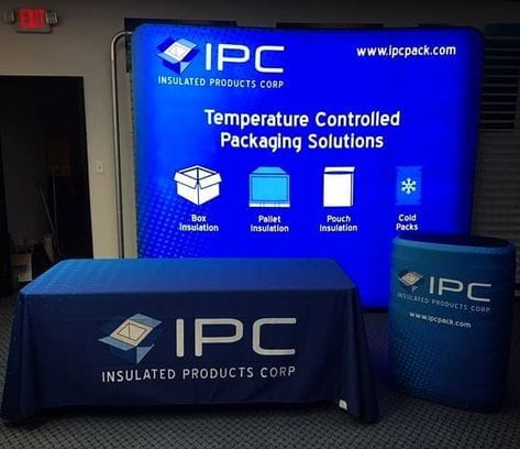 Our premium dye-sublimated, custom printed drape table covers are the perfect complementary tabletop display accessory