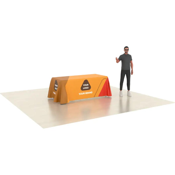 Our premium dye-sublimated, custom printed drape table covers are the perfect complementary tabletop display accessory