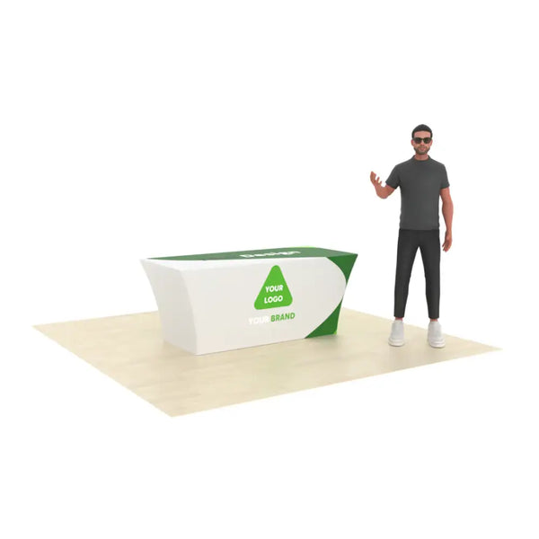 Our premium dye-sublimated, custom printed stretch table covers are form fitting and will give your trade show display