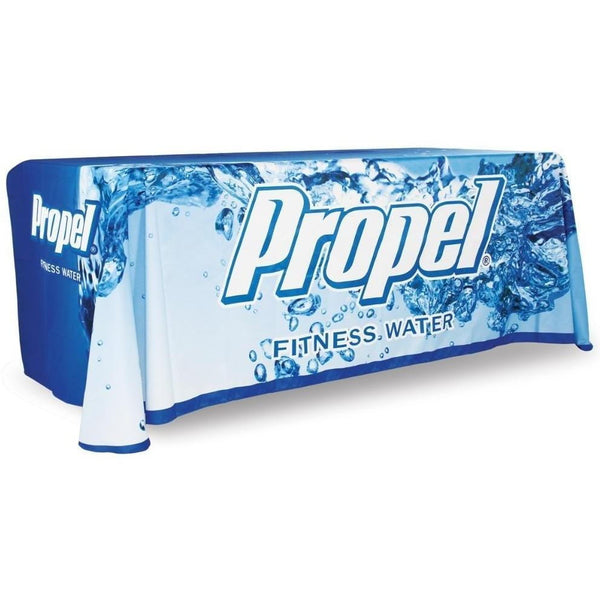 Propel branded tablecloth.