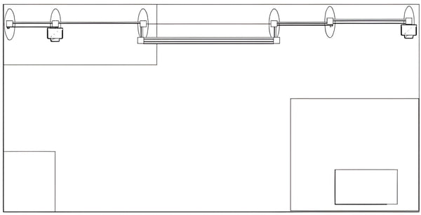 Minimalist floor plan with linear and track lights in 10x20 Eco-Modular Exhibit Kit 30
