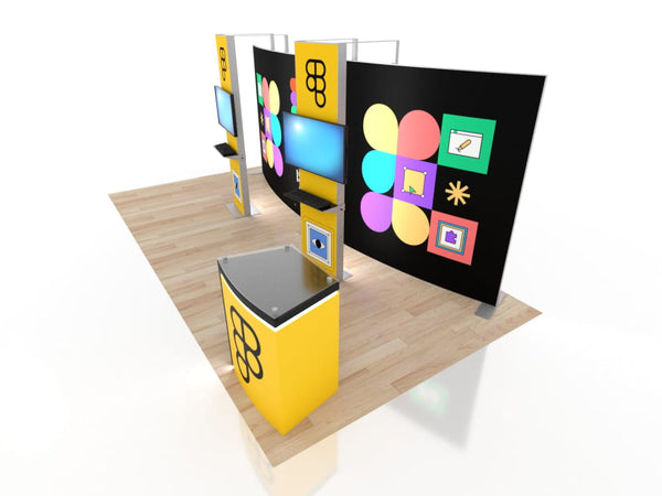 Yellow 10x20 Eco-Modular Backlit TV Exhibit Booth with Black Panels