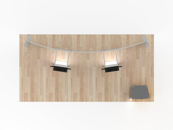 Modern minimalist ceiling light with curved arms in 10x20 Eco-Modular TV kit