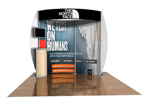 The North Face 10x20 Eco-Modular Booth with Curved Header and TV Screen