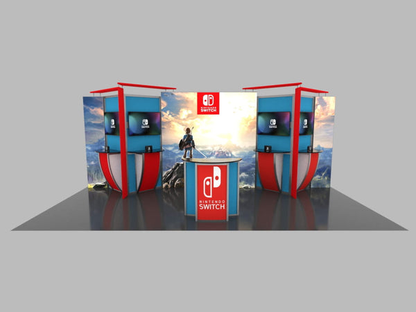 Nintendo Switch booth in 10x20 Eco-Modular Backlit TV Exhibit Kit 33