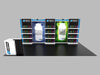 White and blue Nalgene bottle on 10x20 Eco-Modular Shelving Exhibit Kit backdrop