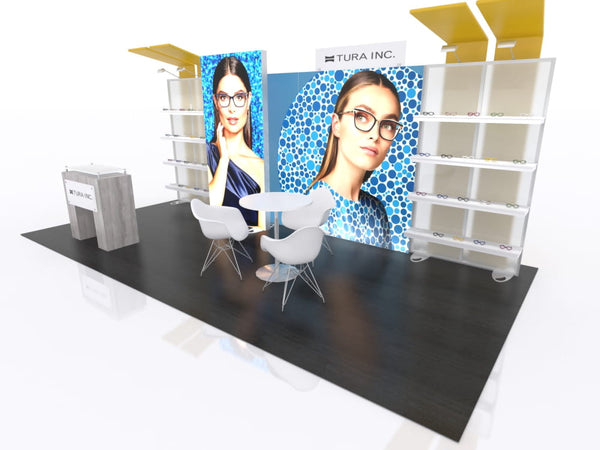 Modern white plastic chairs with thin metal legs for eco-modular exhibit