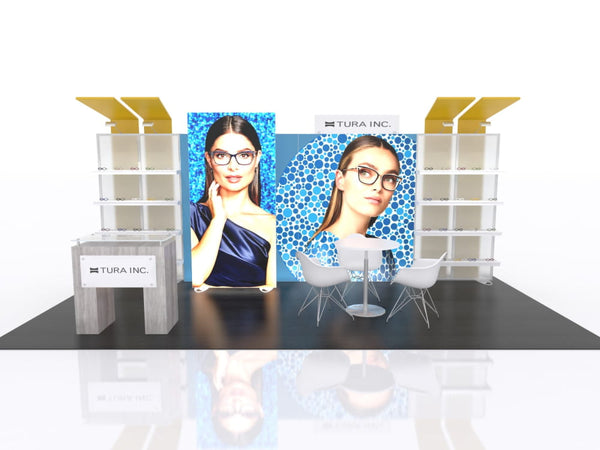 The Tura Inc. on 10x20 Eco-Modular Backlit Shelving Exhibit Kit