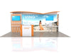 Orange white striped booth with ving beach backdrop exhibit kit