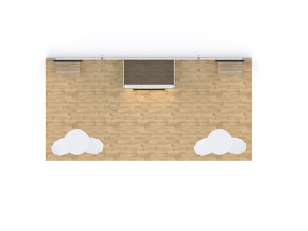 Light wood floor with white cloud rugs under 10x20 Eco-Modular Backlit TV