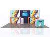 Teal and white 10x20 Eco-Modular Backlit TV Exhibit Kit booth with orange accents