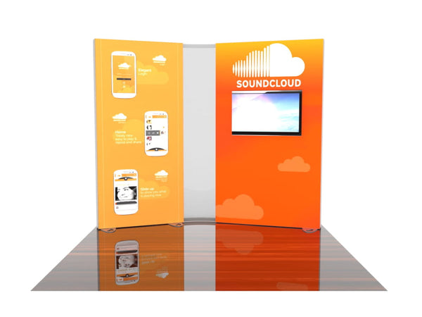 Orange SoundCloud 10x20 Eco-Modular Backlit TV Booth with Cloud Graphics
