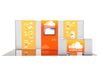 Orange and white SoundCloud booth with cloud graphics in 10x20 Eco-Modular Backlit TV Exhibit Kit
