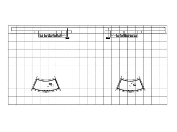 10x20 Eco-Modular Backlit Shelving Exhibit Kit 07 floor plan with curved seating