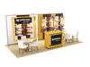 Yellow Nespresso booth with black branding and coffee beans in 10x20 Eco-Modular Kit