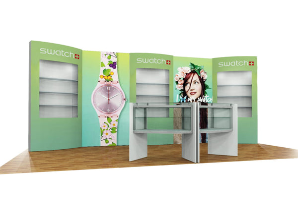 Pink Swatch floral strap watch on 10x20 Eco-Modular Exhibit