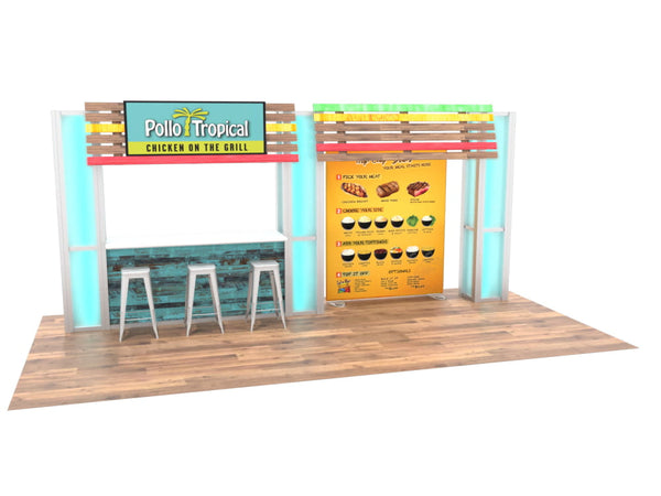 Tropical Pollo Tropical chicken grill stall in 10x20 Eco-Modular Backlit Exhibit Kit