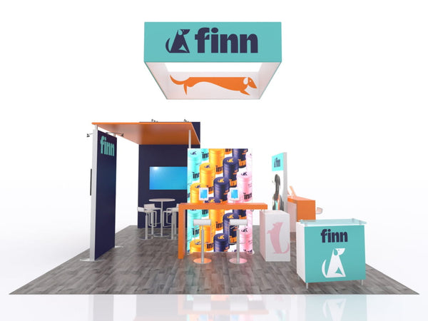 Teal and orange finn booth with dog logo on ecoSmart Backlit Island ECO-4071