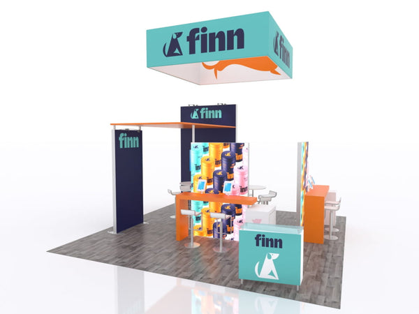 Teal and orange finn booth with dog logo on ecoSmart Backlit Island ECO-4071
