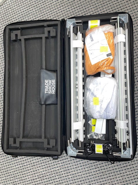 Black trade show Frameless Lightbox Molded Travel Case with wheeled drying rack