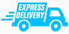 Blue stylized delivery truck with express delivery text for full service
