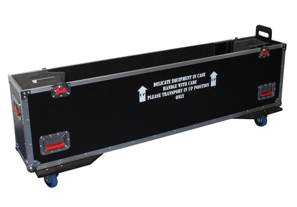 Heavy-duty road case for 60-65 inch LCD/LED TV screens with blue wheels
