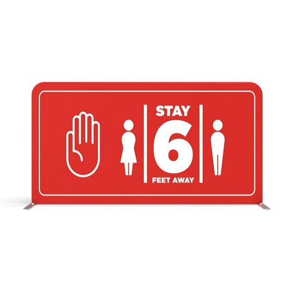 Red social distancing sign: stay 6 feet away with icons