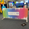 WWDC19 colorful gradient barrier with logo, large crowd control display