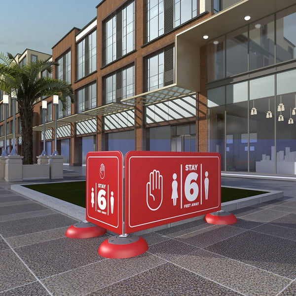 Red plastic stay 6 feet away sign for crowd control barriers