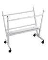 Silver metal rolling rack with four black caster wheels for Metal Print Racks