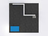 Black textured wall with white L-shaped trim and blue panel in 10x10 VHE-Modular Inline Exhibit Kit 19a