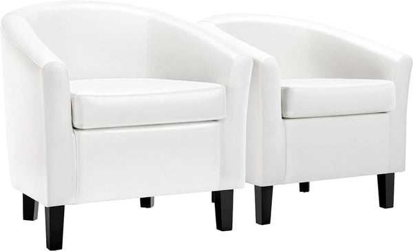 Set of 2 Faux Leather Club Chairs - White