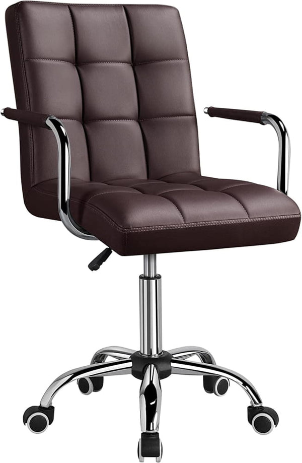 Modern Leather Desk Swivel Chair with Armrests and Wheels - Brown